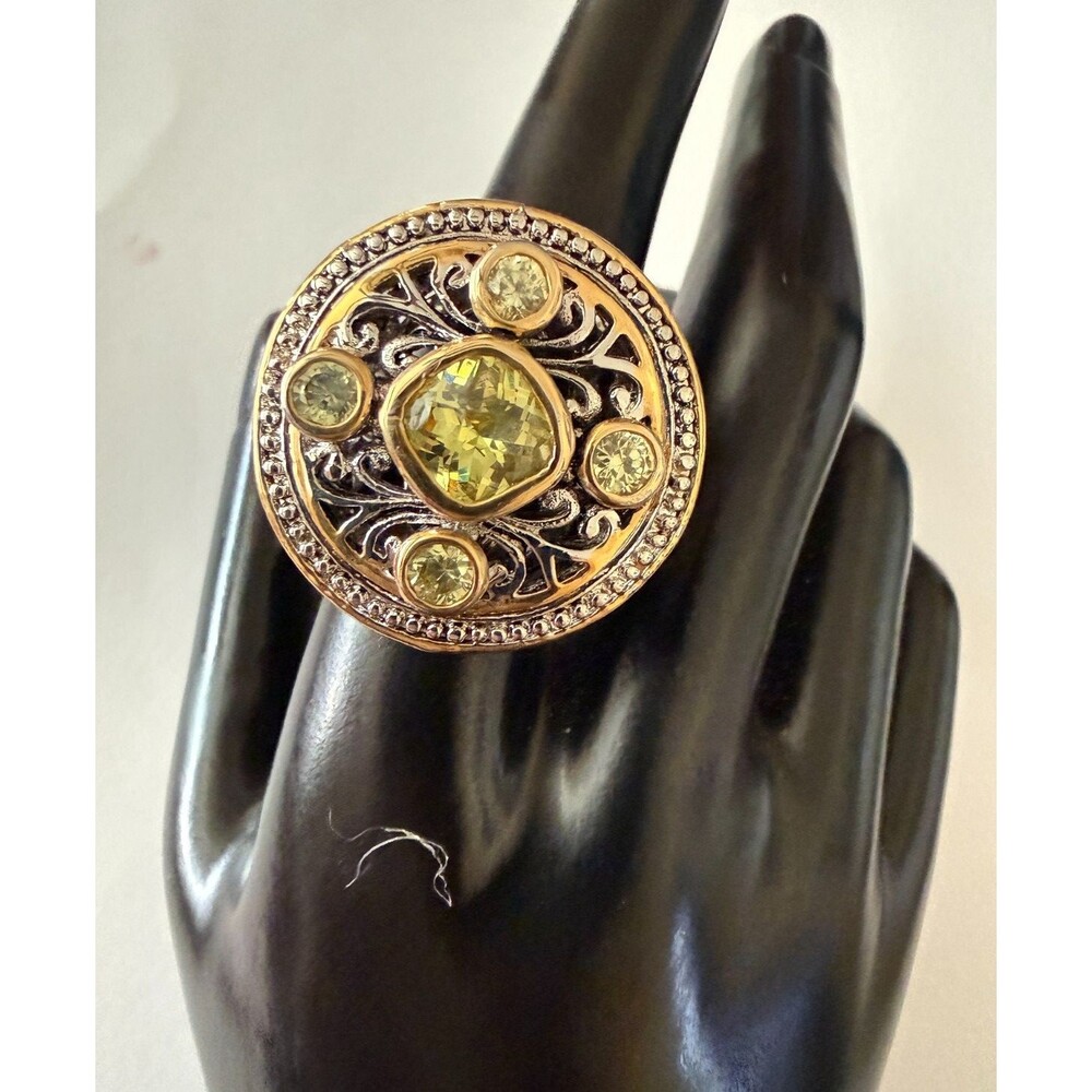 NEW 18K GPE Two-Tone Gold Electroplated Yellow Citrine Quartz Cocktail Size 8.25